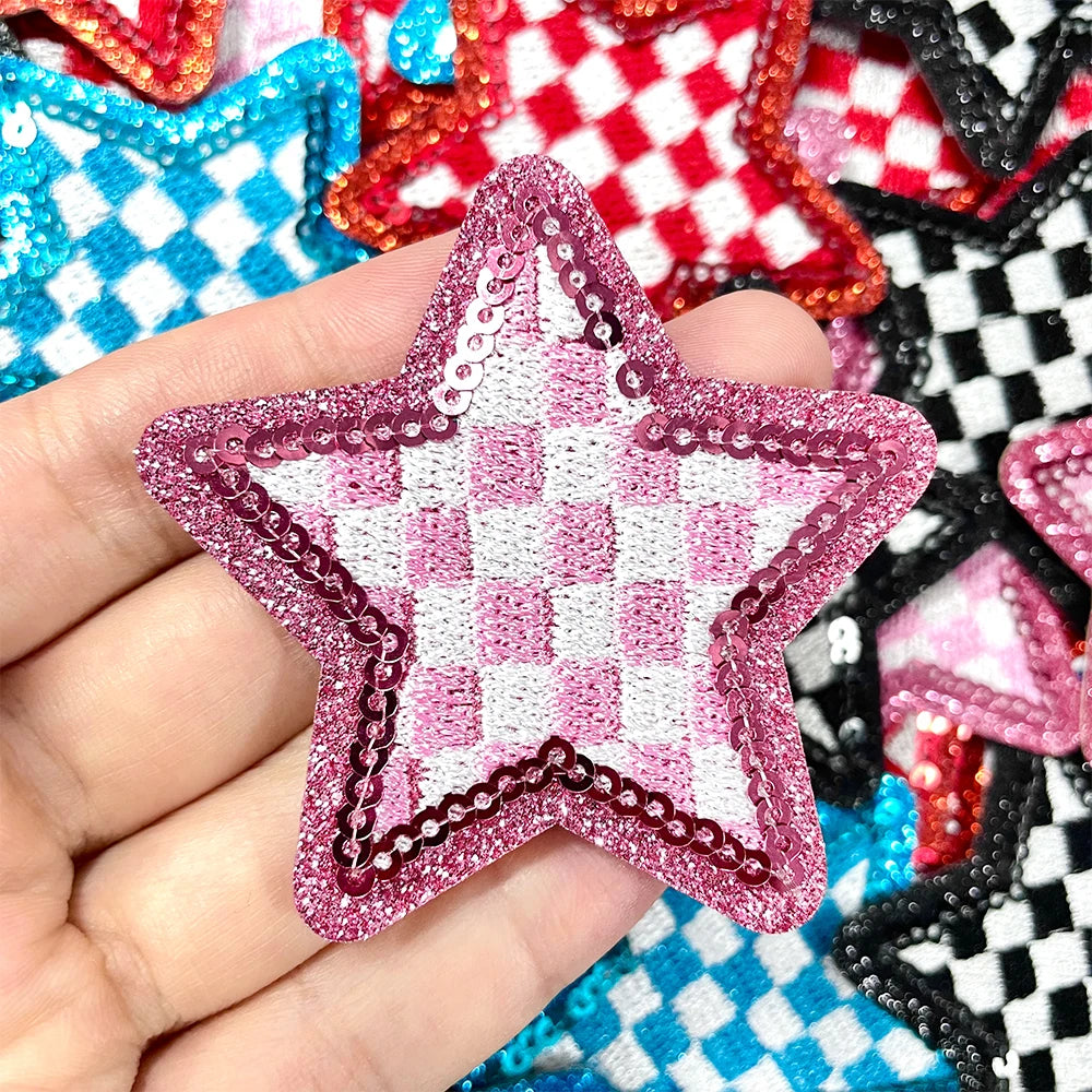 Checkered Star Sequin Patch Iron Hat Patch Trucker Hat Patch