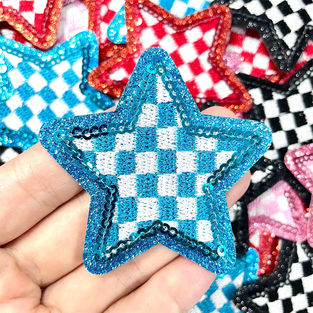 Checkered Star Sequin Patch Iron Hat Patch Trucker Hat Patch