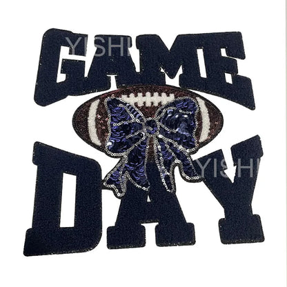 Wholesale Football Chenille Game Day Iron-on Patch Sequin Bow PVC Fabric for Hoodies Clothing Decoration Appliqued Technique - Clpatch