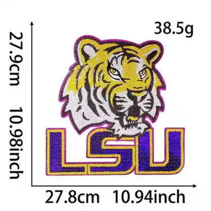 NCAA Trendy Purple LSU Tiger Sequin Patches Iron on big patch - Clpatch