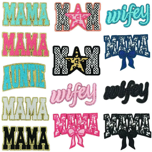 Colorful Cute Embroidered MOM Wifey Bow MAMA Patches Iron on for Clothes Jackets Makeup Bags Trucker Hats Mother's Day Gift DIY