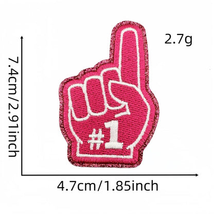 Trendy Small Glitter Sport Number One Finger Trucker Hat Patches - Clpatch