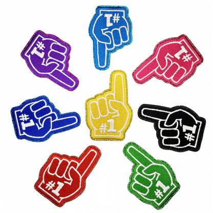 Trendy Small Glitter Sport Number One Finger Trucker Hat Patches - Clpatch