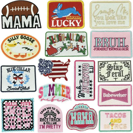 Wholesale Hat Personalization Small Embroidered Patches Game Day MAMA Trucker Hat Patches Iron on for Mama Women Backpacks