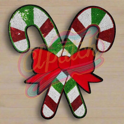Large Christmas cane sequins adhesive patches - Clpatch