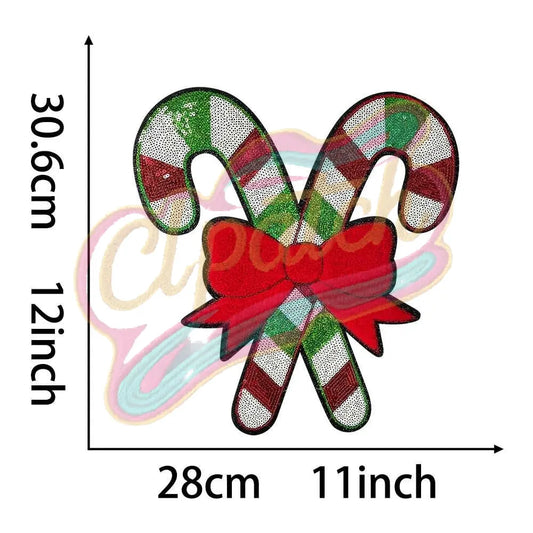 Large Christmas cane sequins adhesive patches - Clpatch
