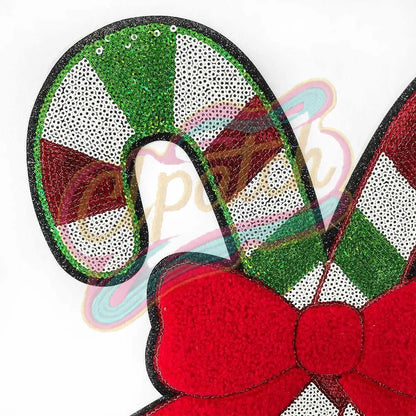 Large Christmas cane sequins adhesive patches - Clpatch
