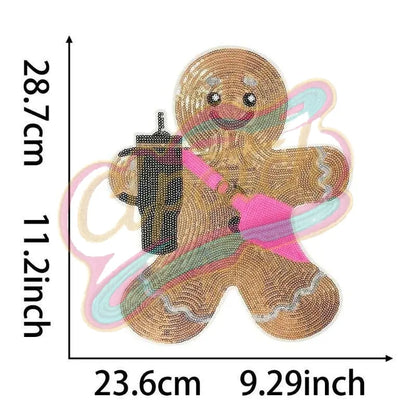 Large Gingerbread Man with stanley sequin patches - Clpatch
