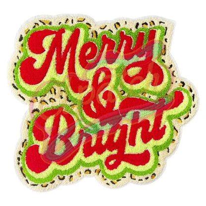 Large Merry & Bright Leopard embroidery iron to patches - Clpatch