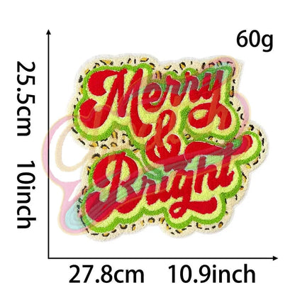 Large Merry & Bright Leopard embroidery iron to patches - Clpatch