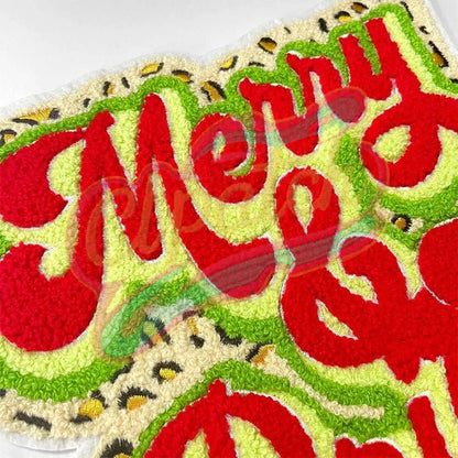 Large Merry & Bright Leopard embroidery iron to patches - Clpatch