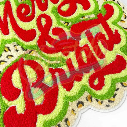 Large Merry & Bright Leopard embroidery iron to patches - Clpatch