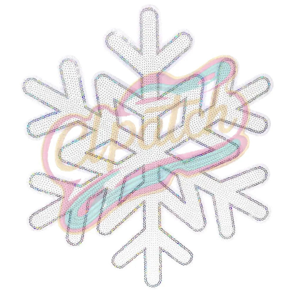 Large Sequins Embroidered patch with snowflake - Clpatch