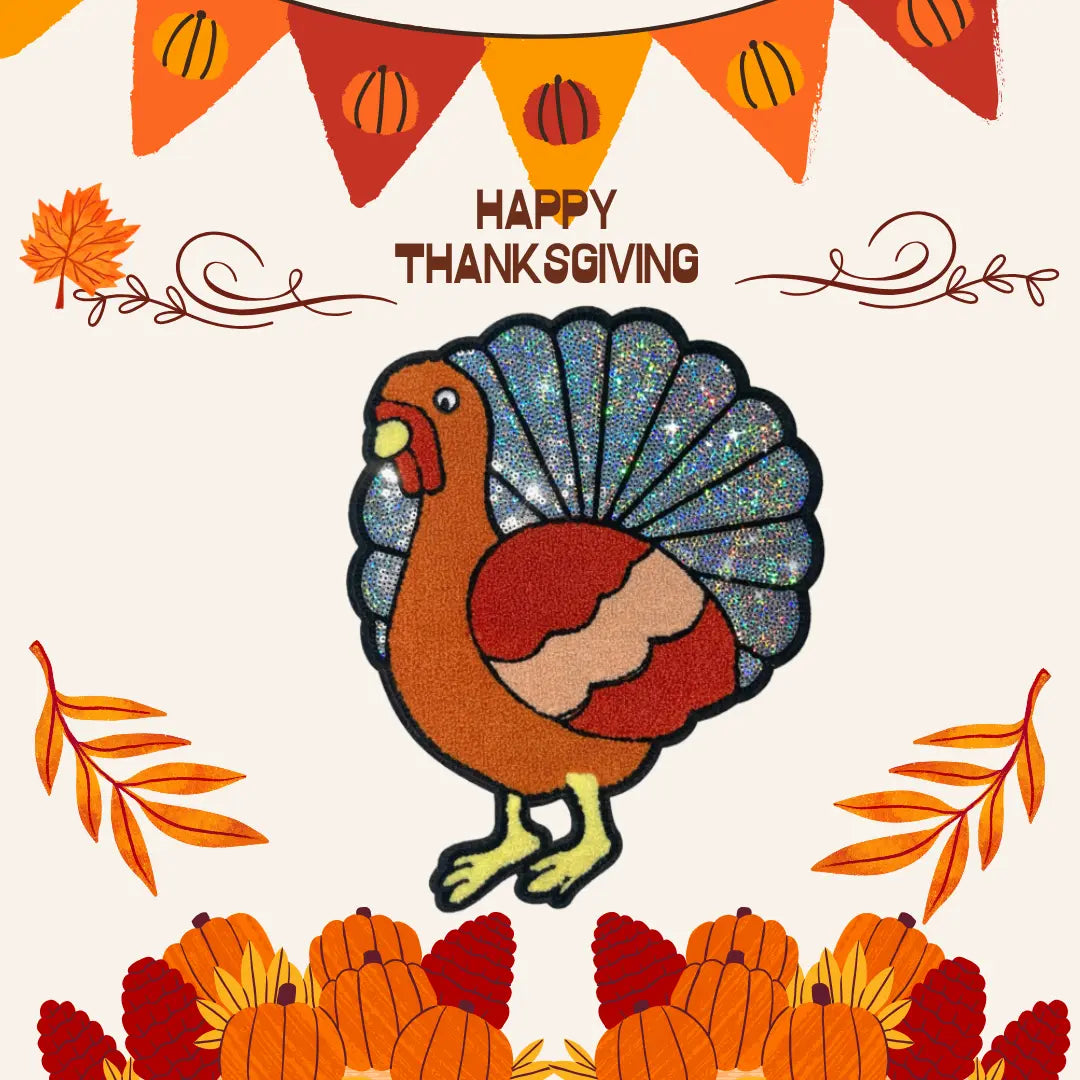 Large Turkey sequin cloth patches Thanksgiving Day - Clpatch