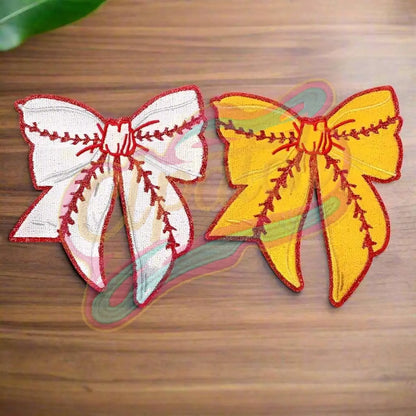 Large baseball bow adhesive embroidery patches - Clpatch