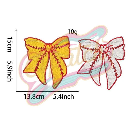 Large baseball bow adhesive embroidery patches - Clpatch