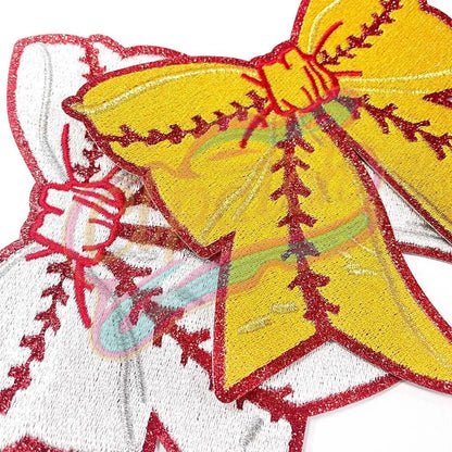 Large baseball bow adhesive embroidery patches - Clpatch