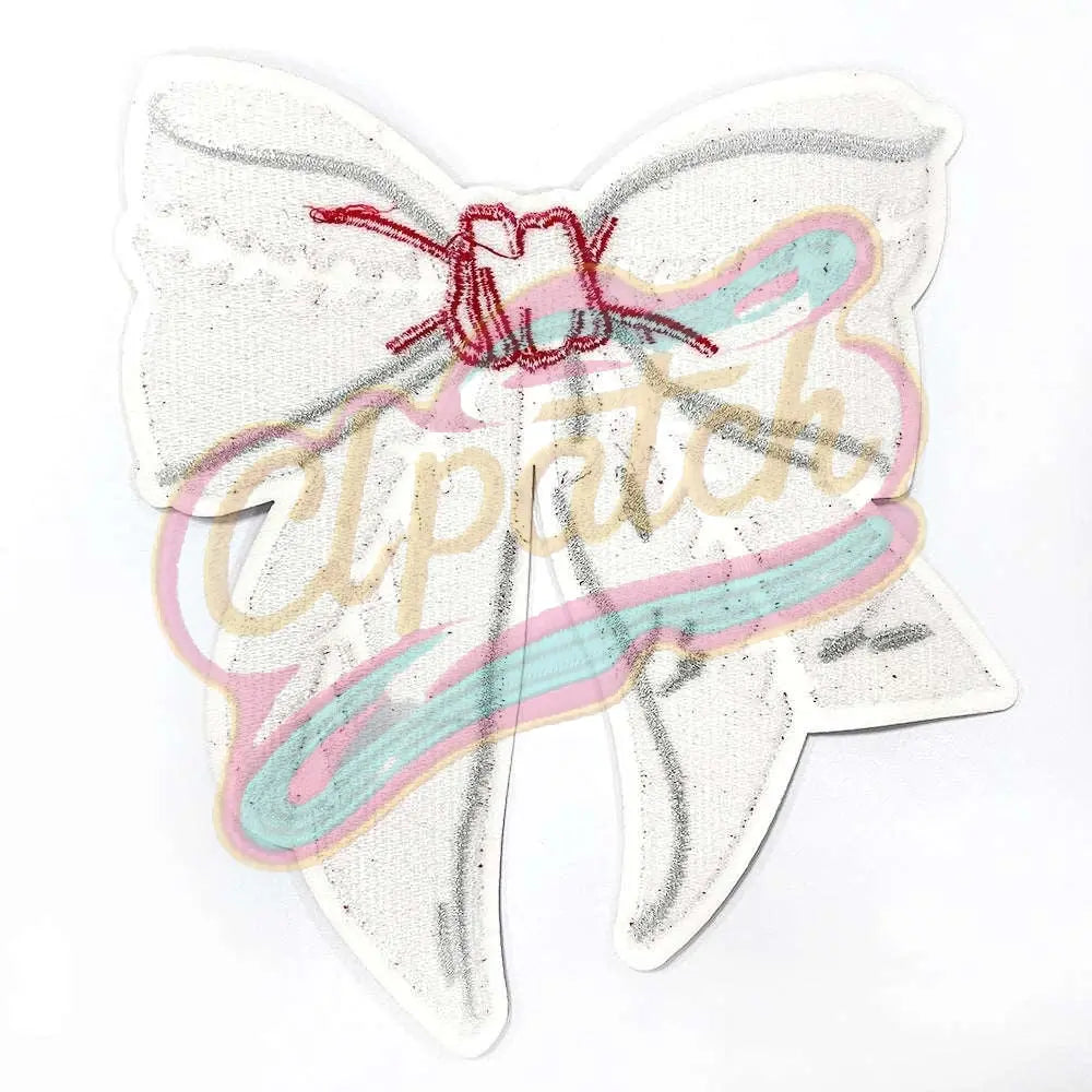 Large baseball bow adhesive embroidery patches - Clpatch