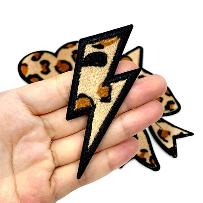 Leopard Texture Mini Patches Set – 12pcs | Star, Lightning, Bow & Heart Iron-On Appliqué