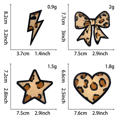 Leopard Texture Mini Patches Set – 12pcs | Star, Lightning, Bow & Heart Iron-On Appliqué