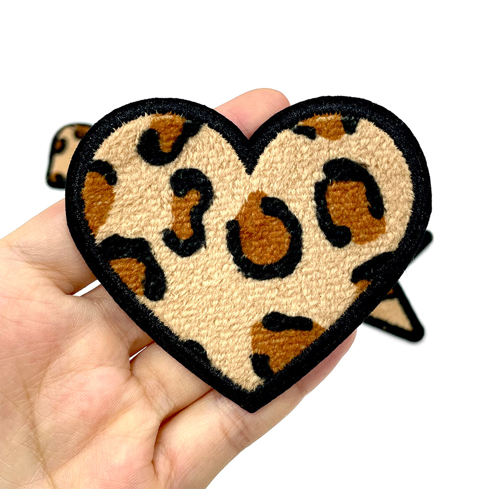 Leopard Texture Mini Patches Set – 12pcs | Star, Lightning, Bow & Heart Iron-On Appliqué