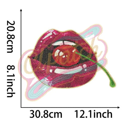 Lips with cherry Alabama embroidery sequins patches - Clpatch