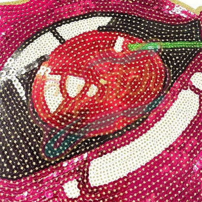 Lips with cherry Alabama embroidery sequins patches - Clpatch