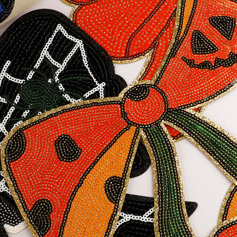 Halloween pumpkin sequins bow patch
