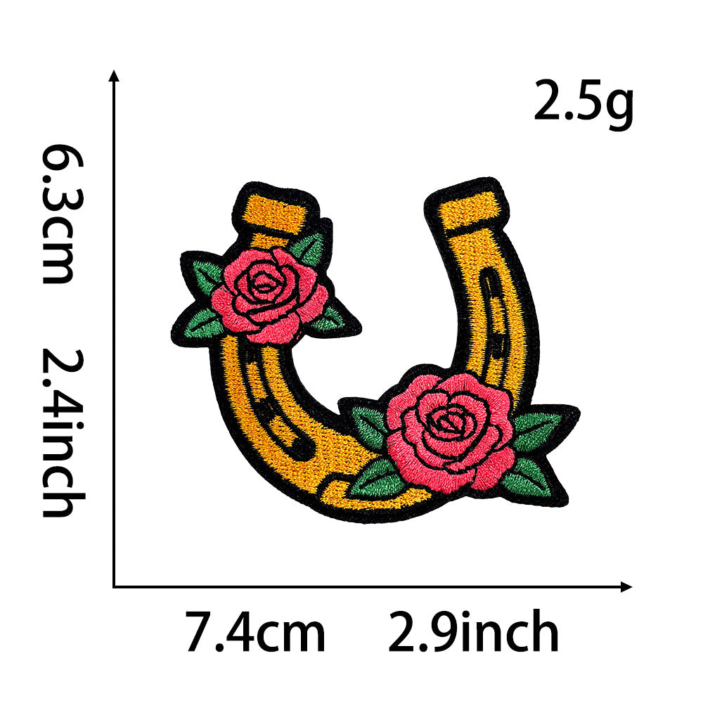 retro cultural symbol, horseshoe rose Kentucky Derby patch