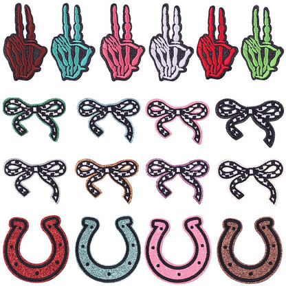 New Bow Glitter Embroidery Cloth Sticker Hot Sale Punk Skull Finger Horseshoe Patch