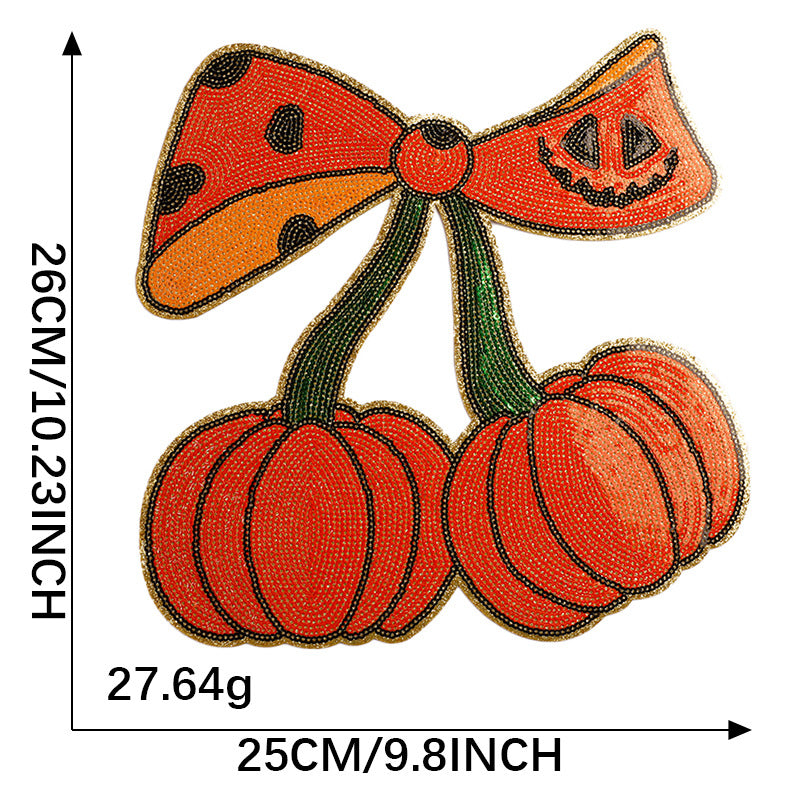 Halloween pumpkin sequins bow patch