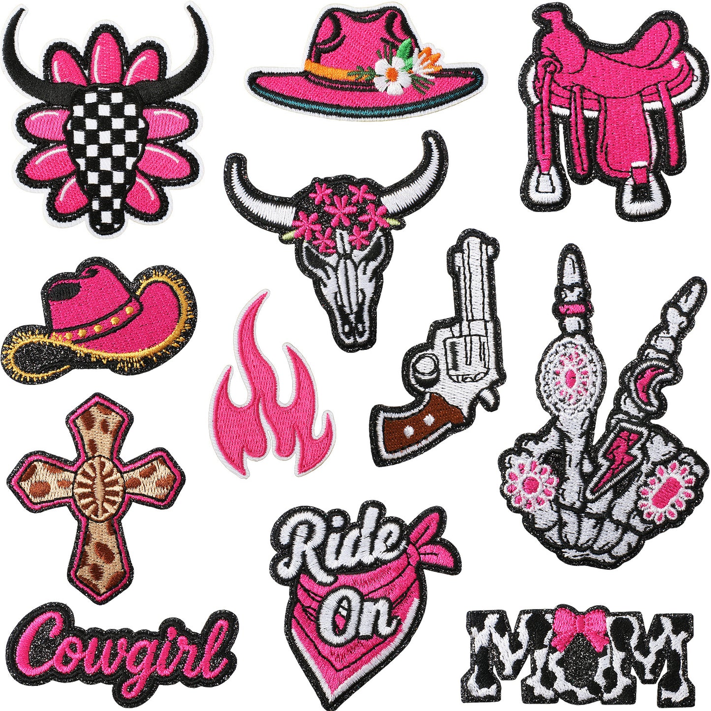 Western Pink Embroidered Patches – Iron-On Patch Set