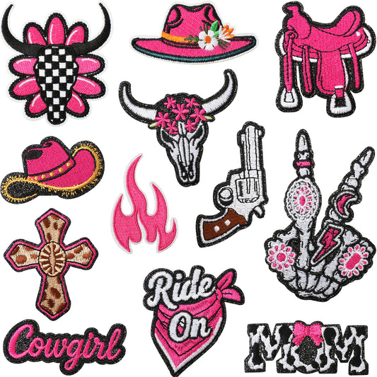 Western Pink Embroidered Patches – Iron-On Patch Set