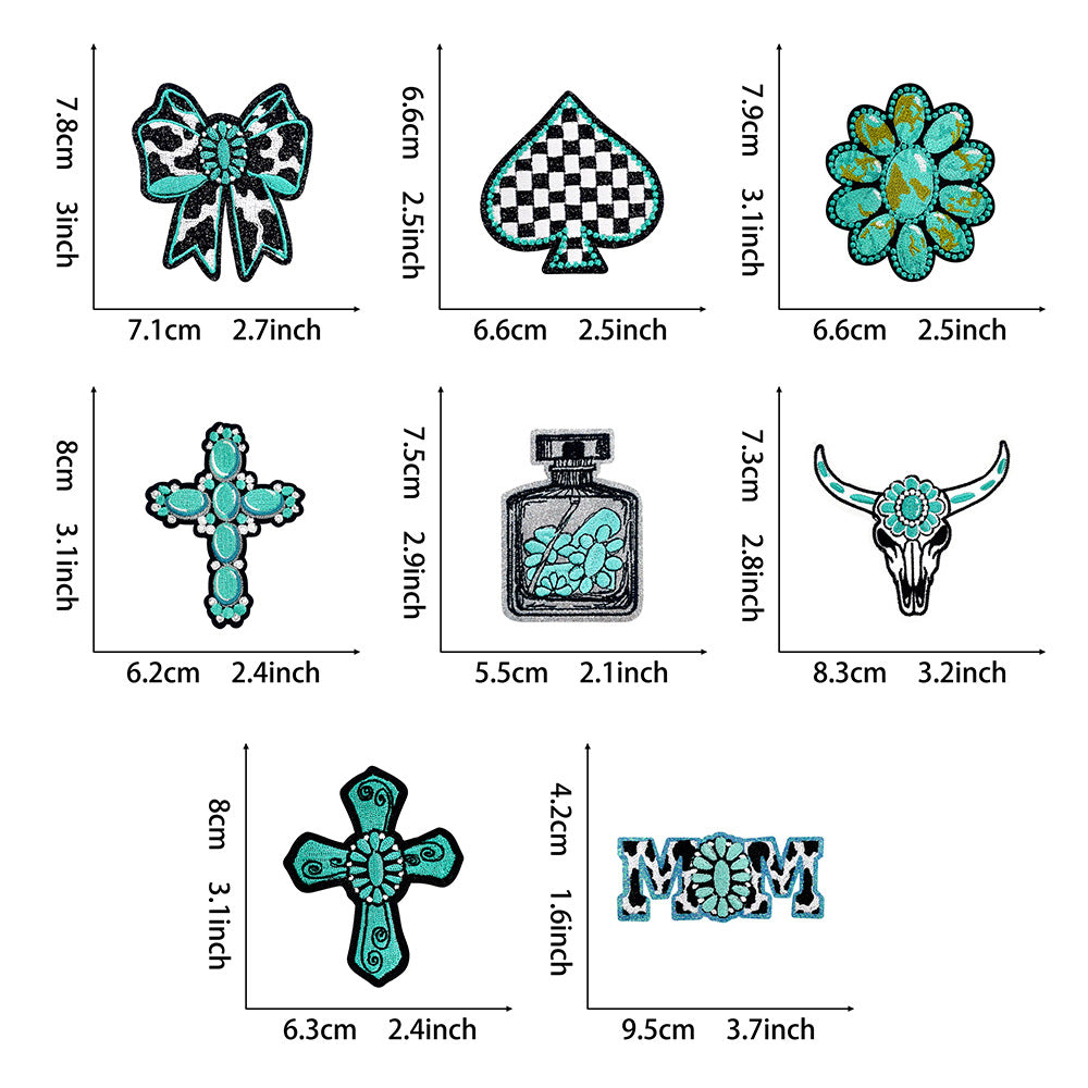 Turquoise series lake green bow spade western cowboy cowgirl iron patch
