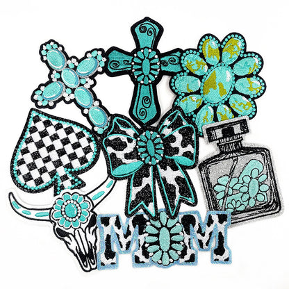Turquoise series lake green bow spade western cowboy cowgirl iron patch
