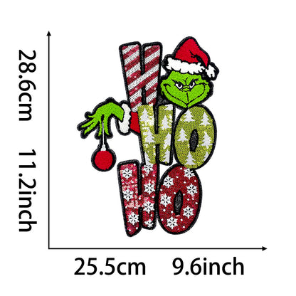 Grinch Christmas santa Large OH SNAP Sequin