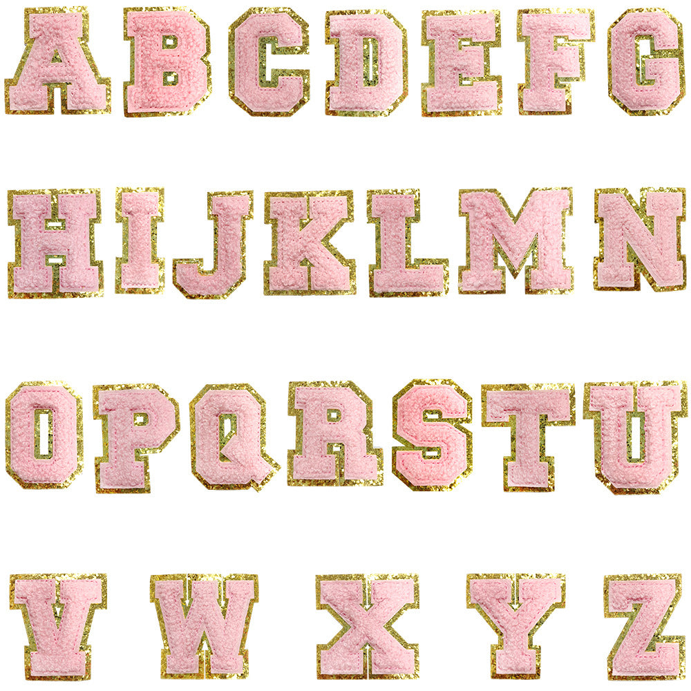 5.5Cm chenille gold leather, a set of 26 English letters A-Z