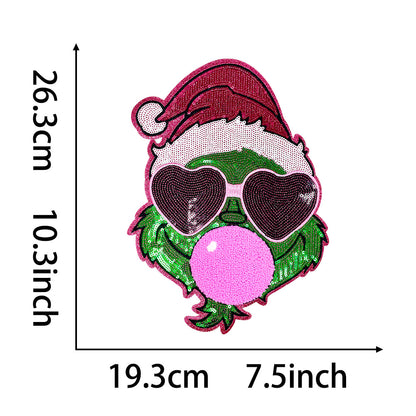 Grinch Christmas santa Large OH SNAP Sequin