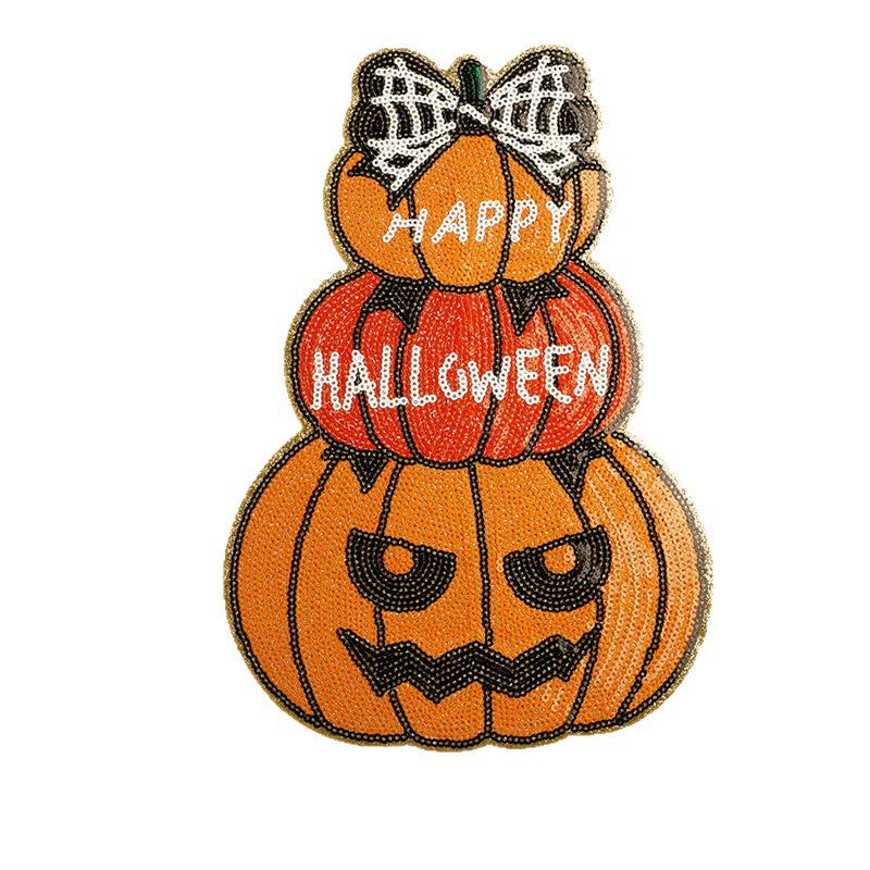 Halloween pumpkin sequins bow patch