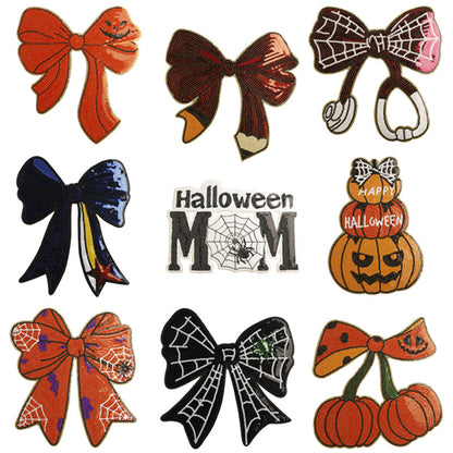 Halloween pumpkin sequins bow patch
