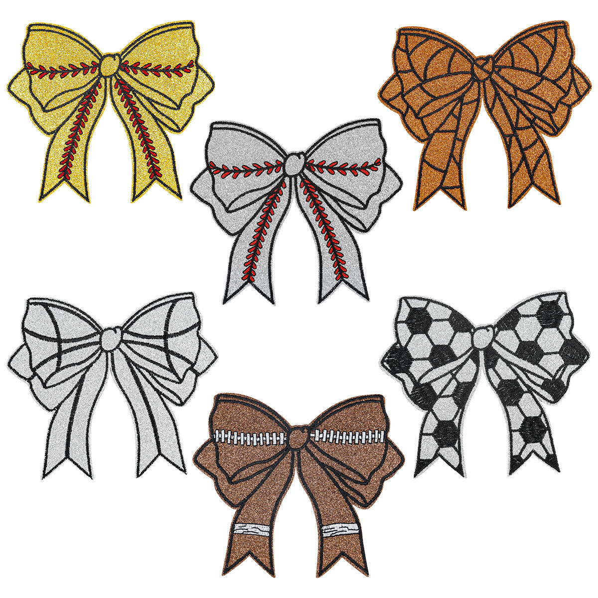 Sports soccer bow glitter side bow Patches