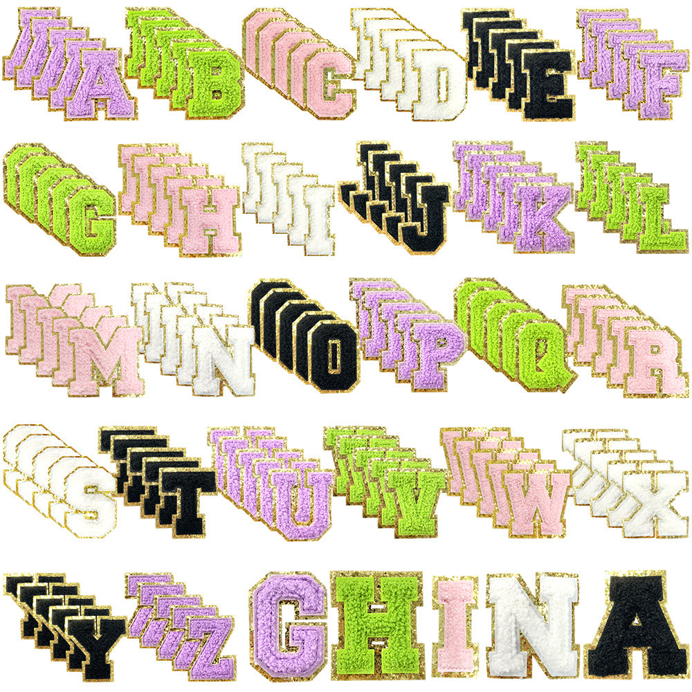 5.5Cm chenille gold leather, a set of 26 English letters A-Z