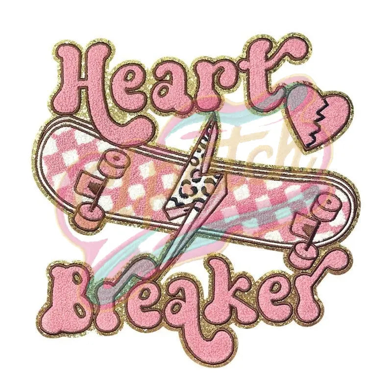 Pink Heart Breaker skate girl chenille embroidery patch - Clpatch