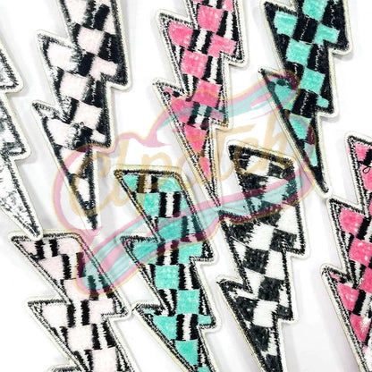 Plaid lightning chenille adhesive embroidered cloth with gold trim - Clpatch
