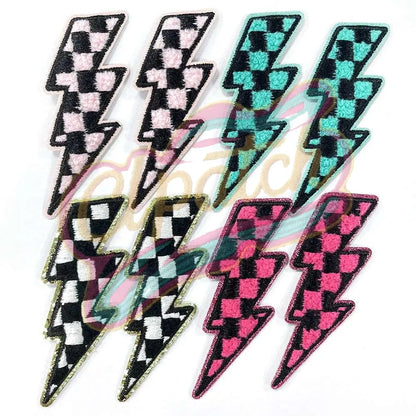 Plaid lightning chenille adhesive embroidered cloth with gold trim - Clpatch