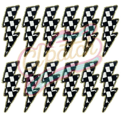 Plaid lightning chenille adhesive embroidered cloth with gold trim - Clpatch