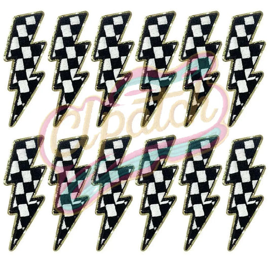 Plaid lightning chenille adhesive embroidered cloth with gold trim - Clpatch