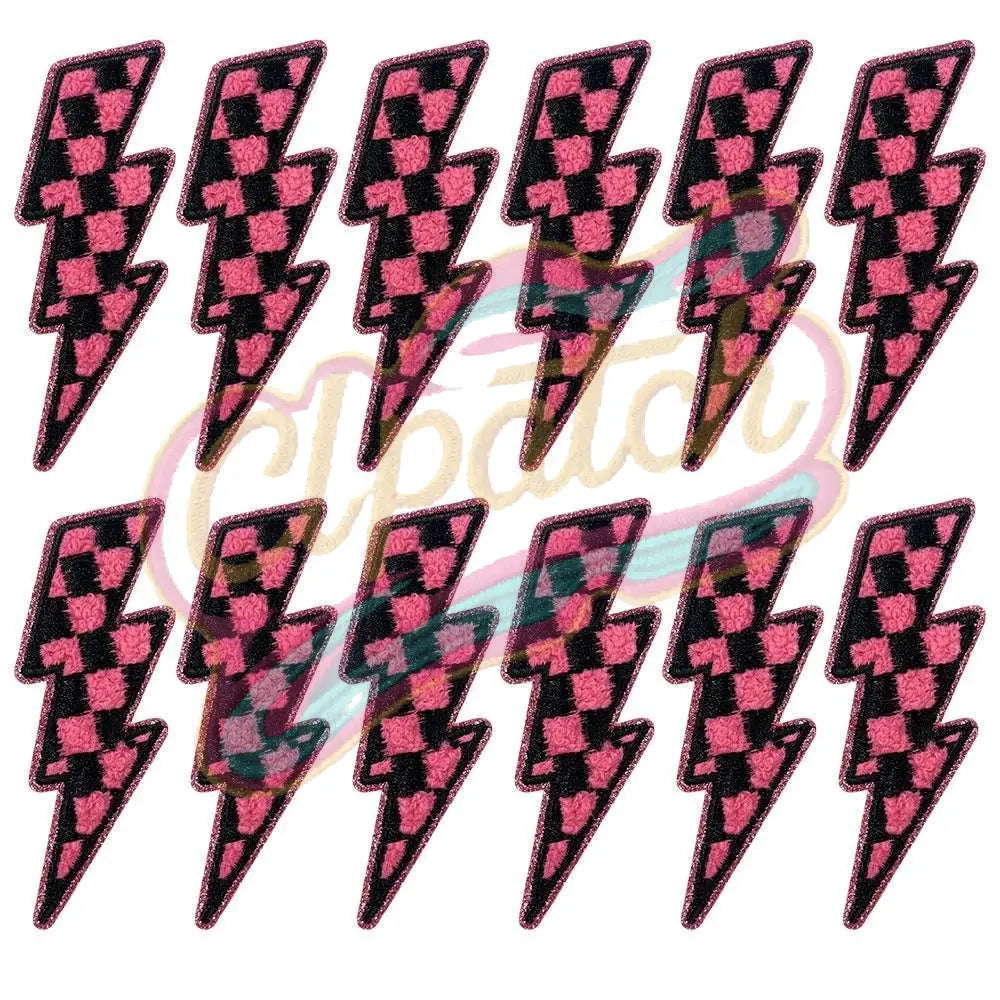Plaid lightning chenille adhesive embroidered cloth with gold trim - Clpatch
