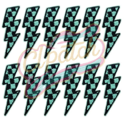 Plaid lightning chenille adhesive embroidered cloth with gold trim - Clpatch