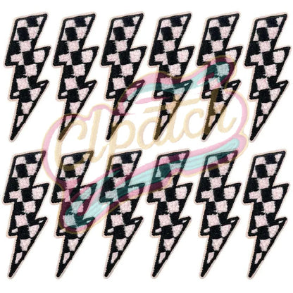 Plaid lightning chenille adhesive embroidered cloth with gold trim - Clpatch